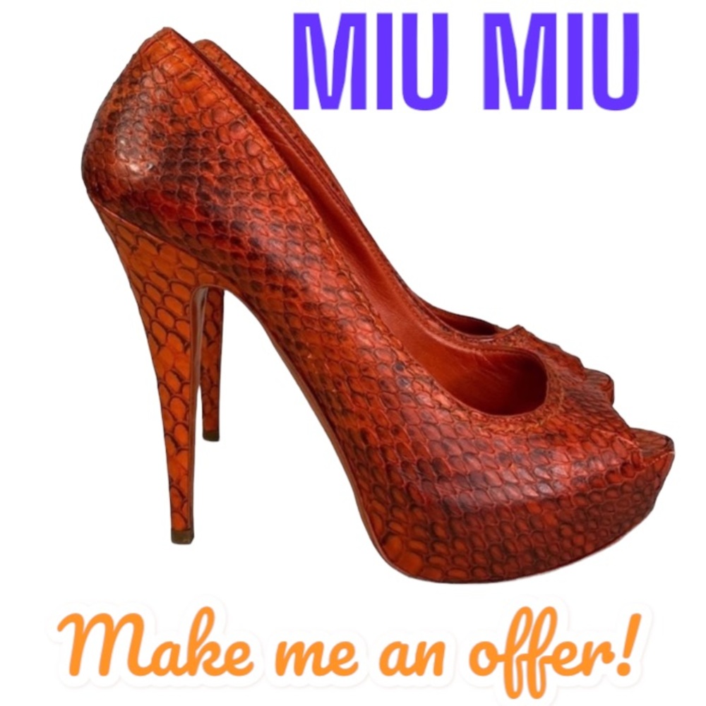 MIU MIU Python Embossed Peek A Boo Toe Heels
